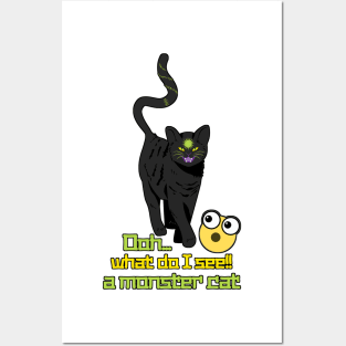 a mix between evil and funny, black cat with phrase and emoji Posters and Art